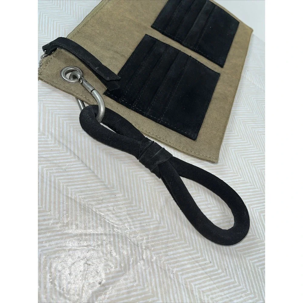 Free People Suede & Canvas Essential Clutch Wristlet Green/Black Trendy Casual
